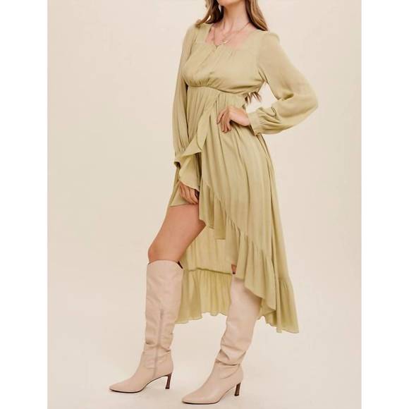 NEW LISTICLE high low ruffled wrap style maxi dress in light olive - Picture 5 of 5